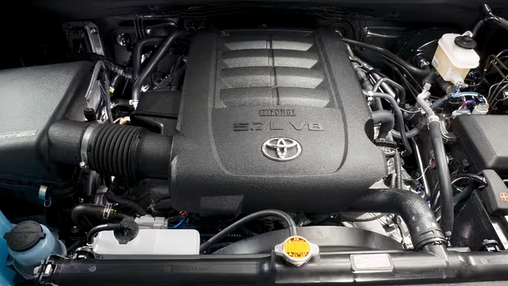 Close-up shot of a 2011 Toyota Tundra engine