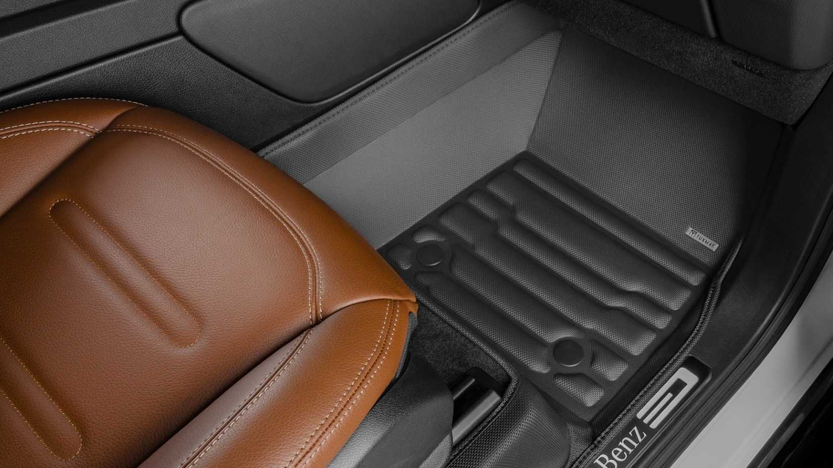 A detailed shot of Tuxmat's floorwell mats in a Mercedes-Benz