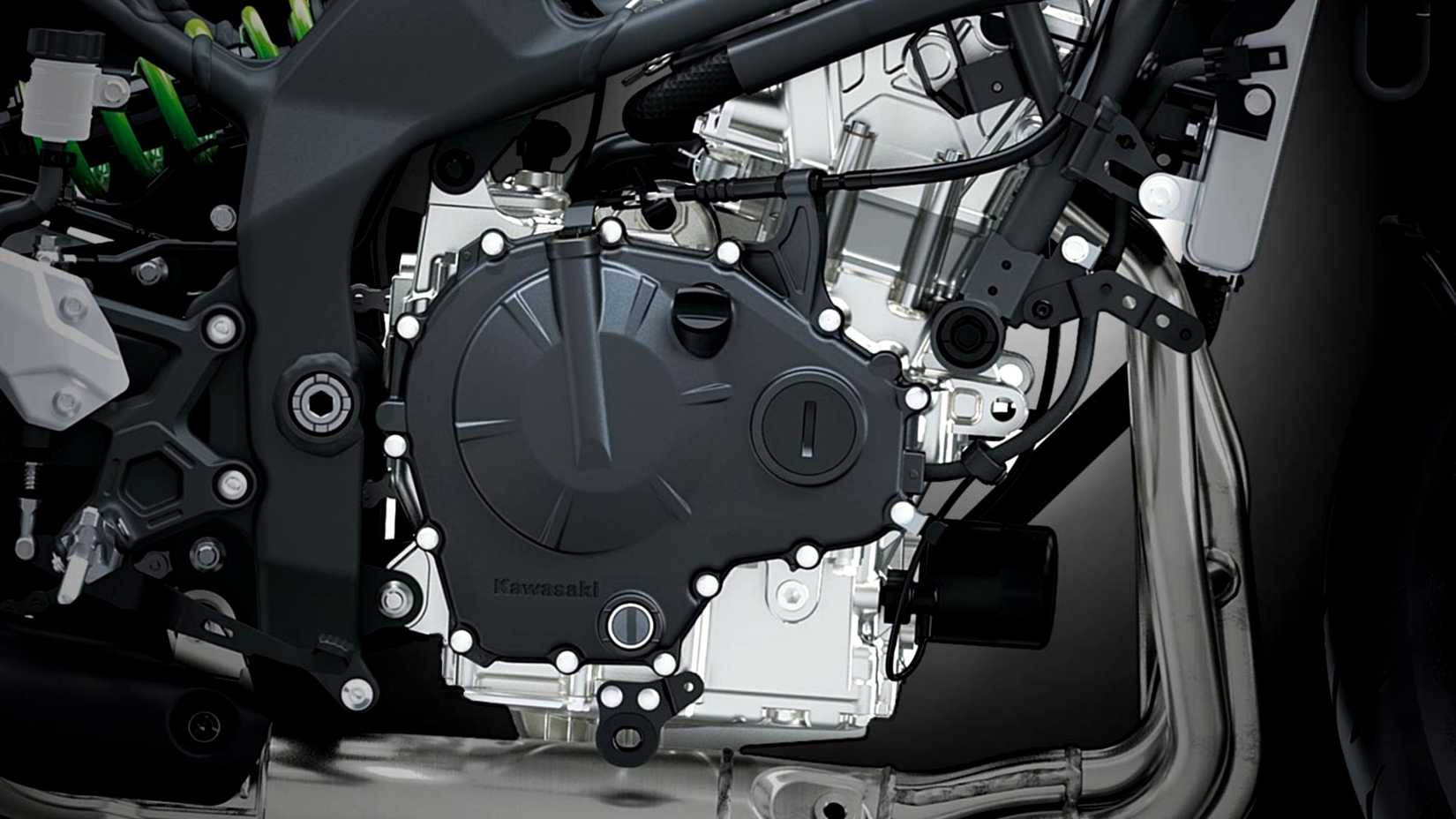 Foto de estúdio de um motor Kawasaki Ninja ZX-4R 2024