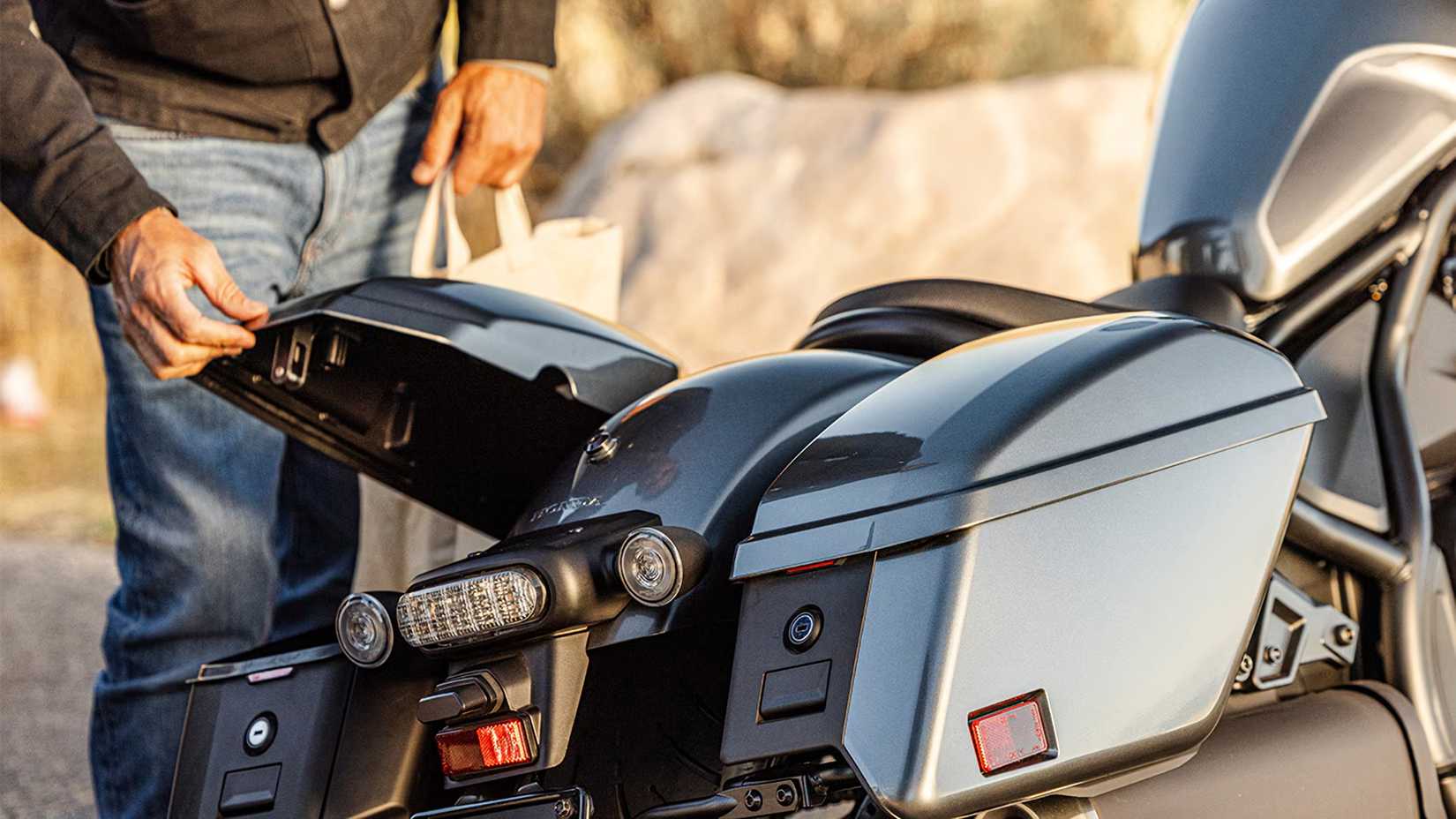 2025 Honda Rebel 1100T hard saddlebags close-up detail
