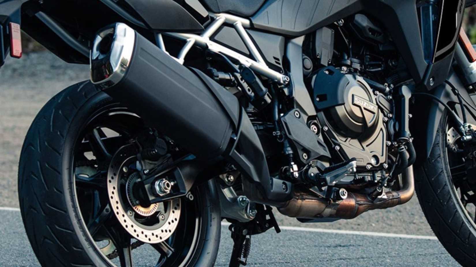 Rear view static shot of the 2026 Suzuki V-Strom 800 engine