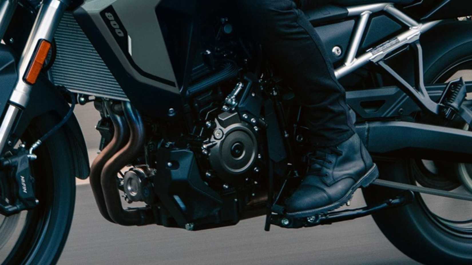 Close up action shot of the 2026 Suzuki V-Strom 800 engine