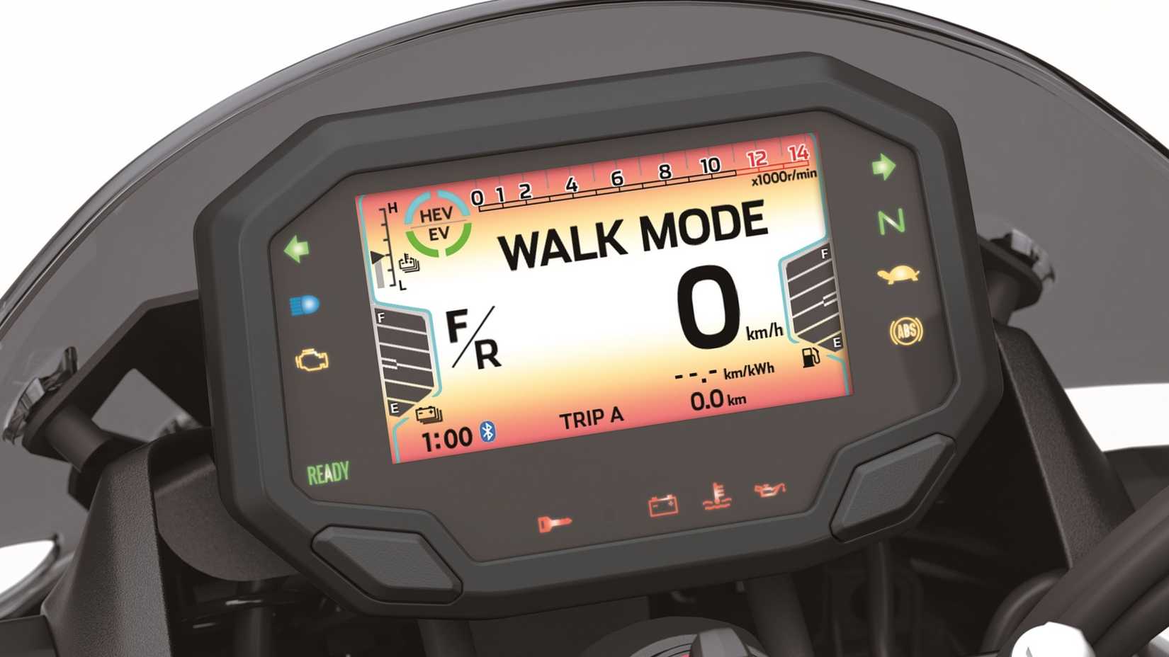 Kawasaki Z7 Hybrid TFT with Walk Mode features active close-up shots