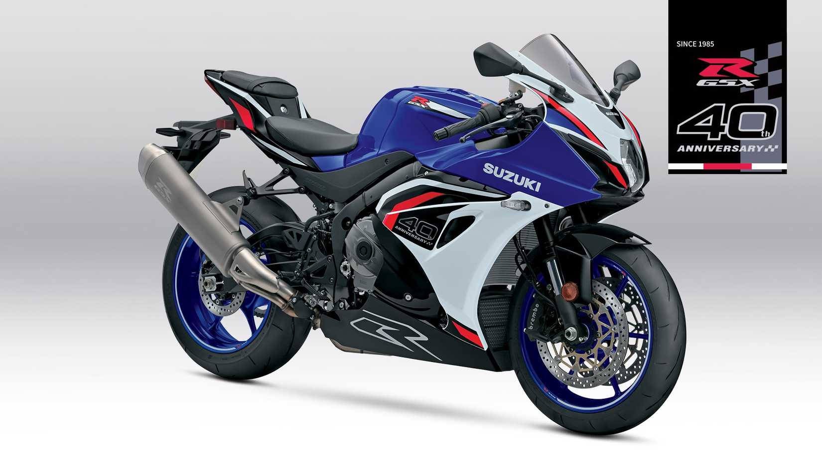 Azul 2026 Suzuki GSX-R1000 Foto de estúdio do terceiro trimestre