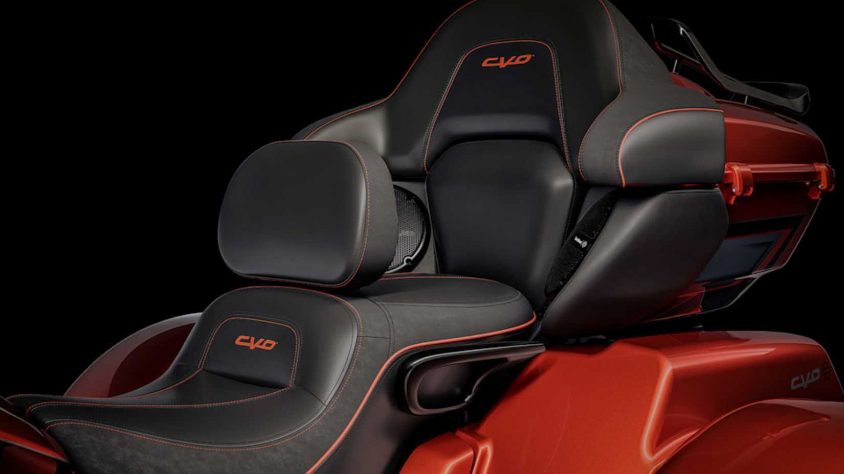 Studio shot of the heated seats of the 2026 Harley-Davidson CVO Street Glide 3 Limited