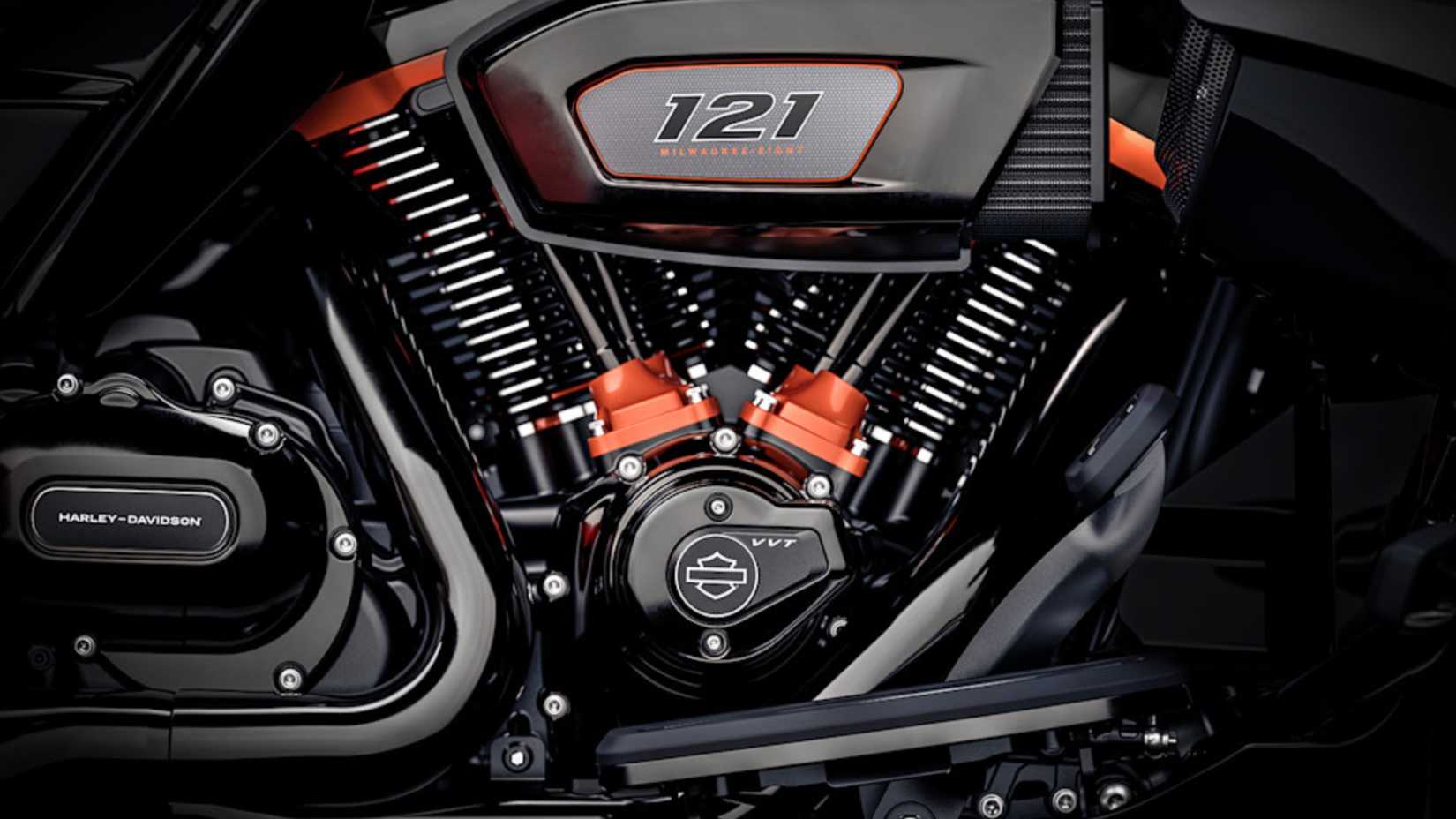 Close-up shot of the Harley-Davidson CVO Street Glide Limited engine
