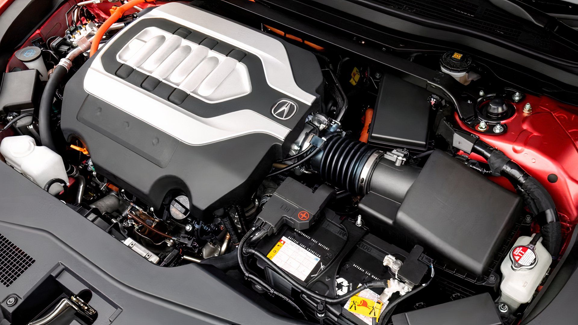 2020 Acura RLX Sport Hybrid engine bay close-up