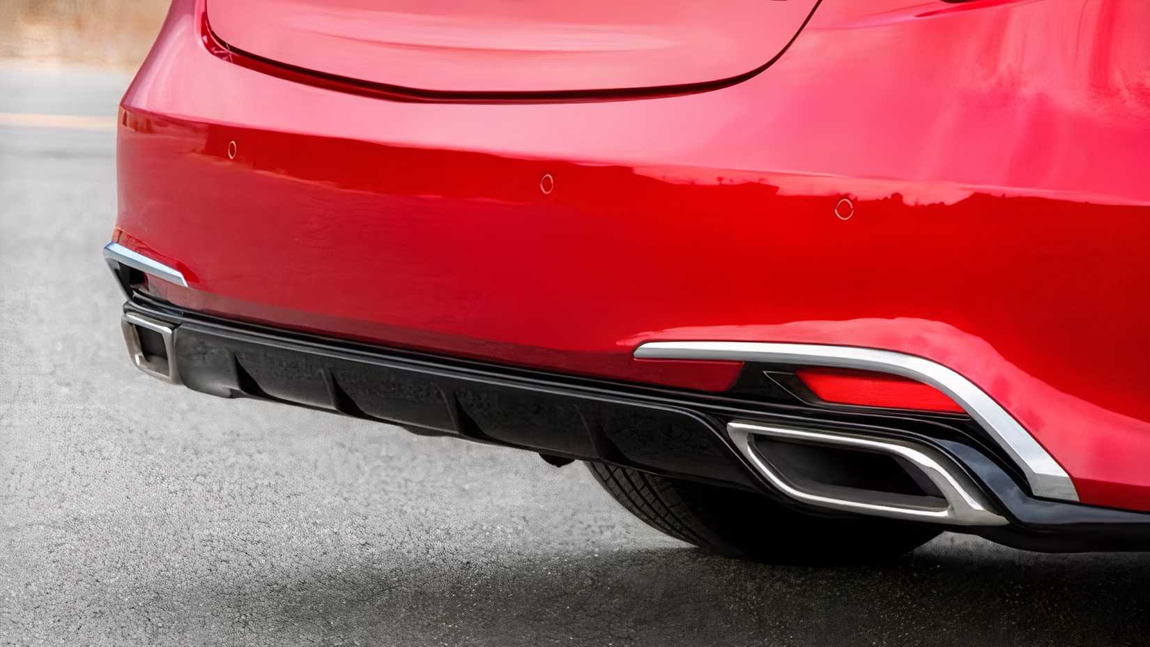 Close-up shot of 2020 Acura RLX Sport Hybrid exhaust outlet