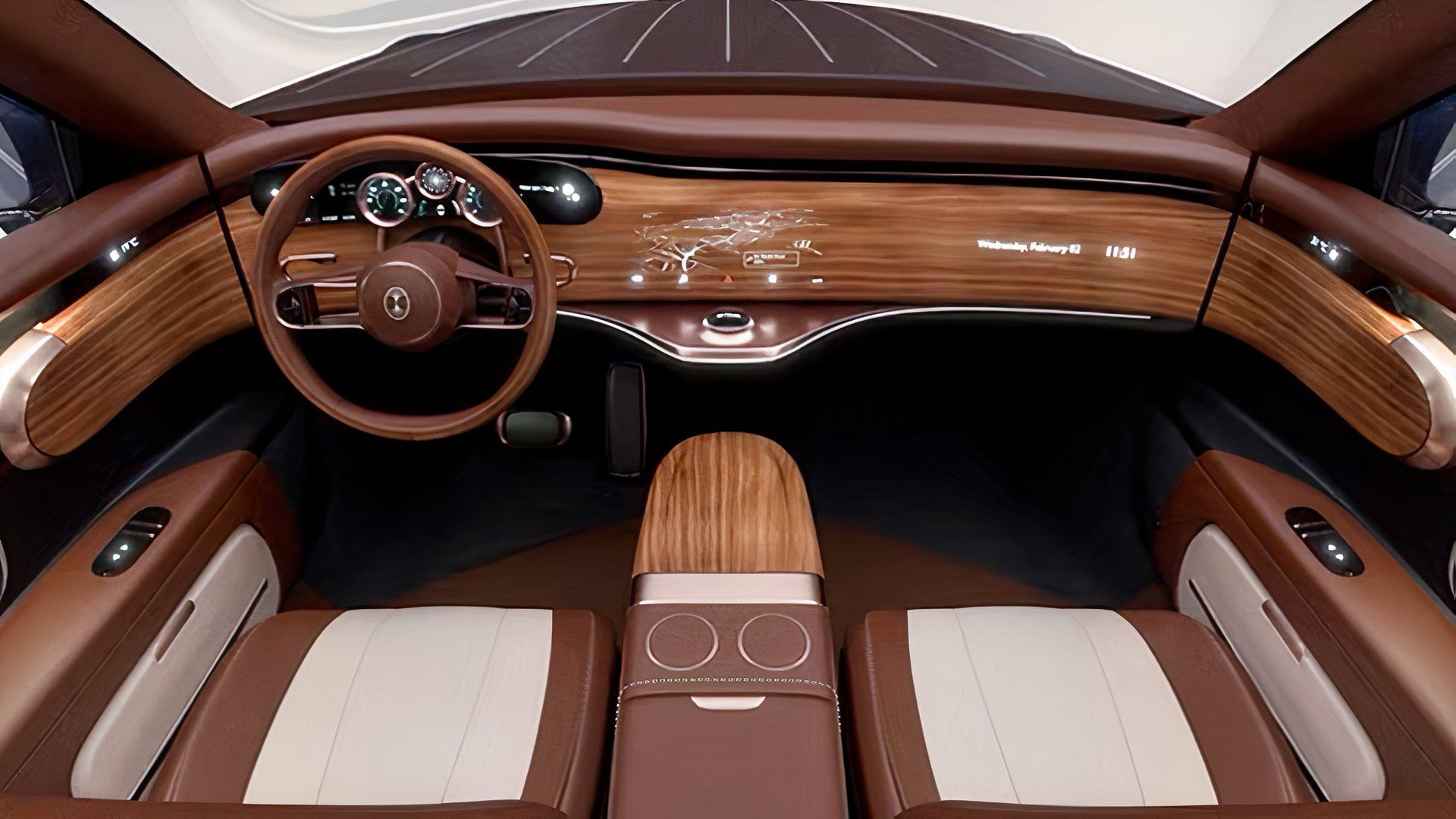 Dacora luxury car interior showing front cabin