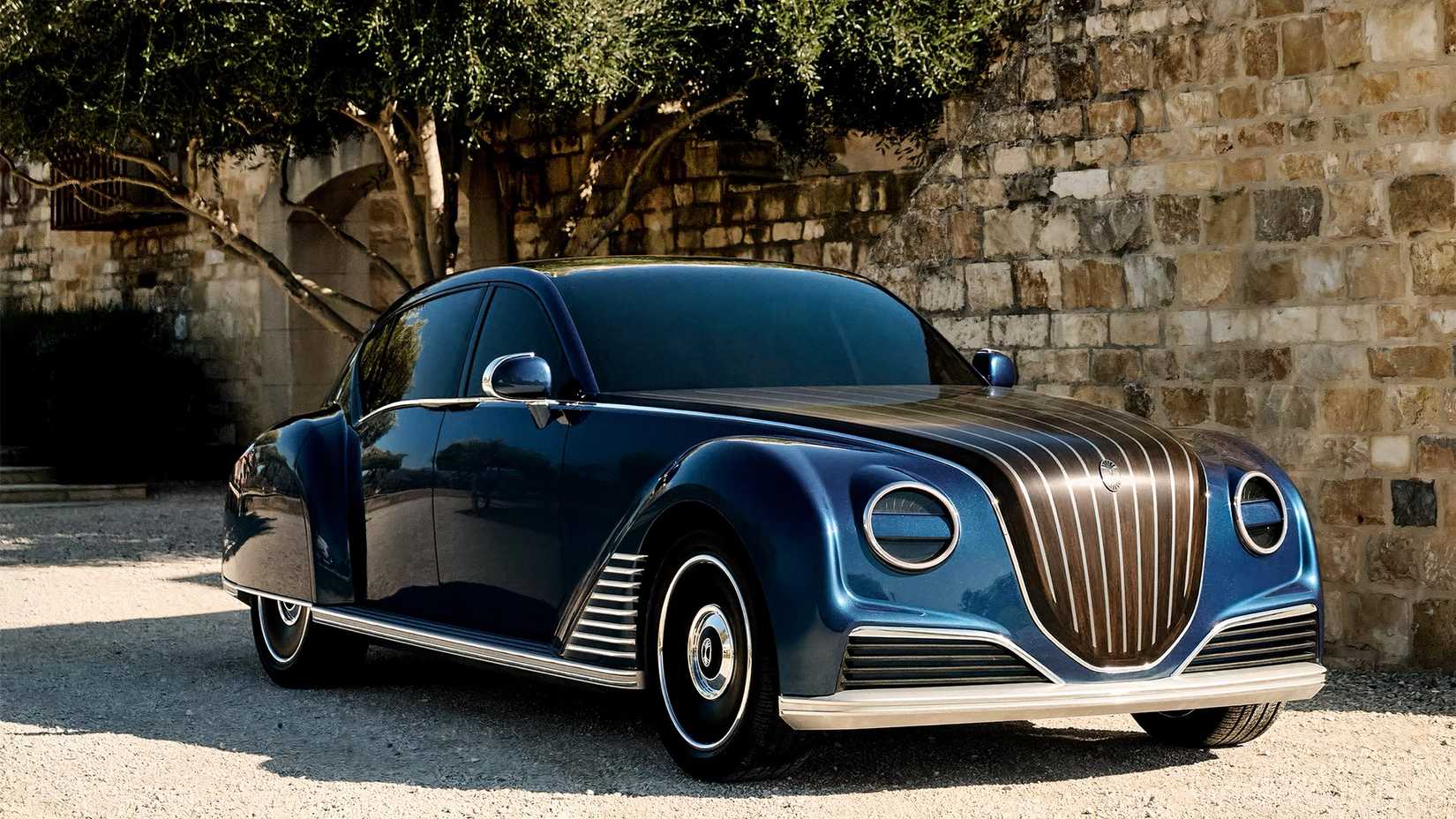 Front 3/4 shot of Dacora luxury car parked