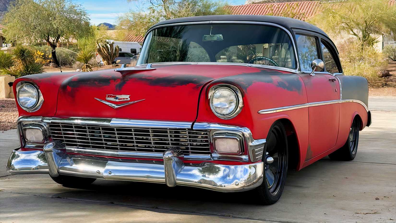 Restored 1956 Chevy 210 Red and Black Tri-Five 