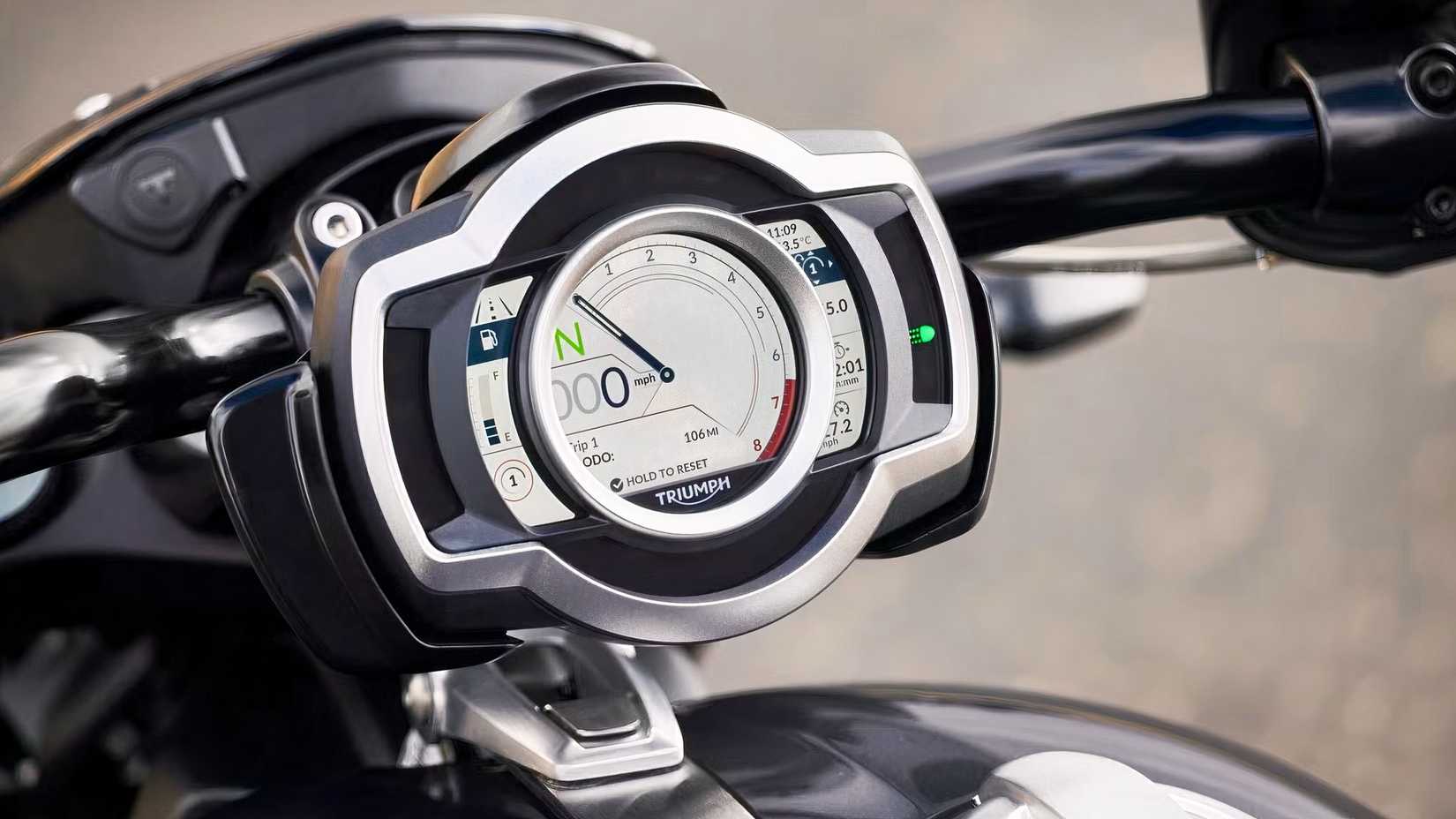 Triumph Rocket 3 Storm GT close-up showing TFT screen