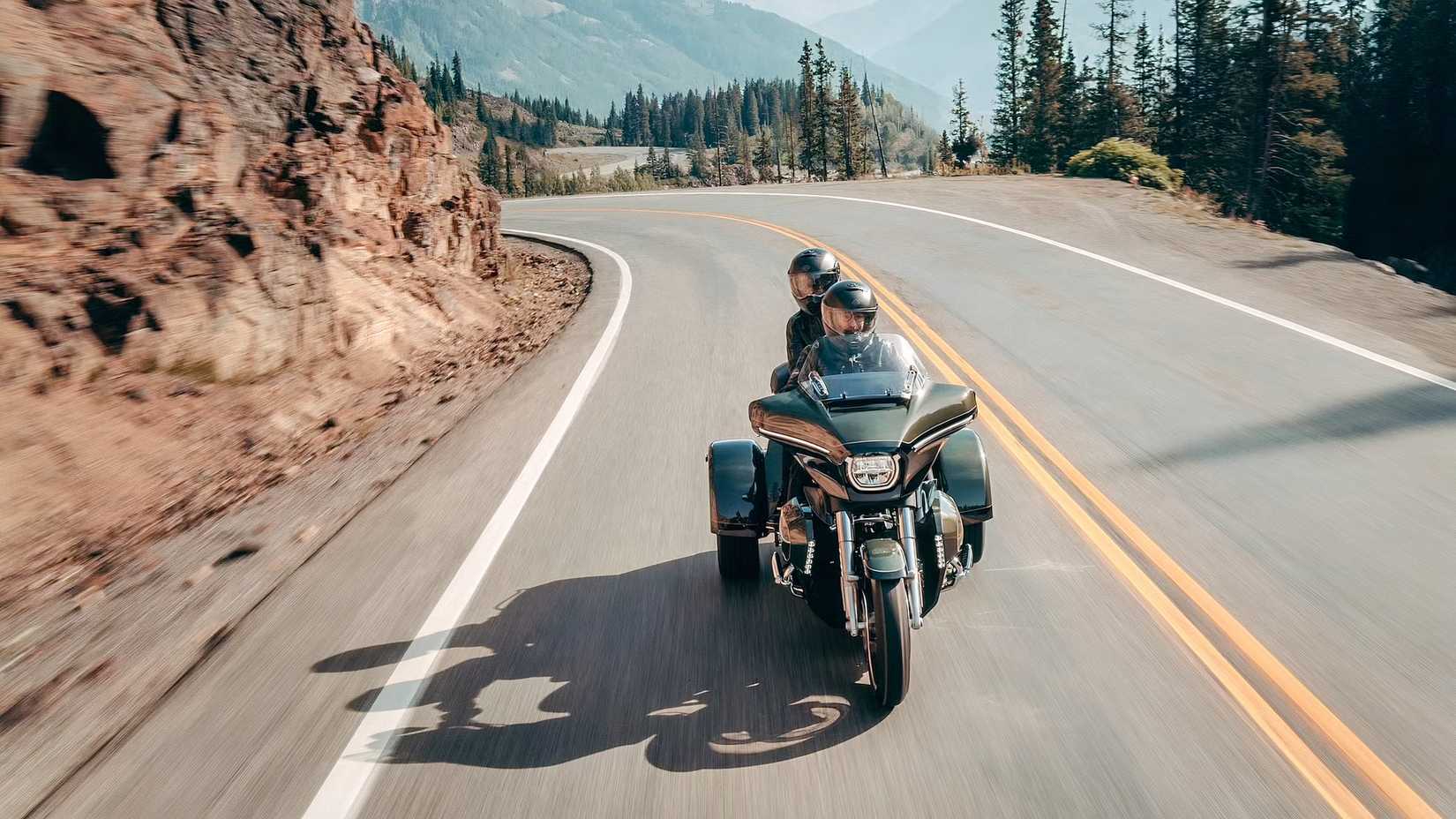 2026 Harley-Davidson Street Glide 3 Limited with passenger on-board action shot top view