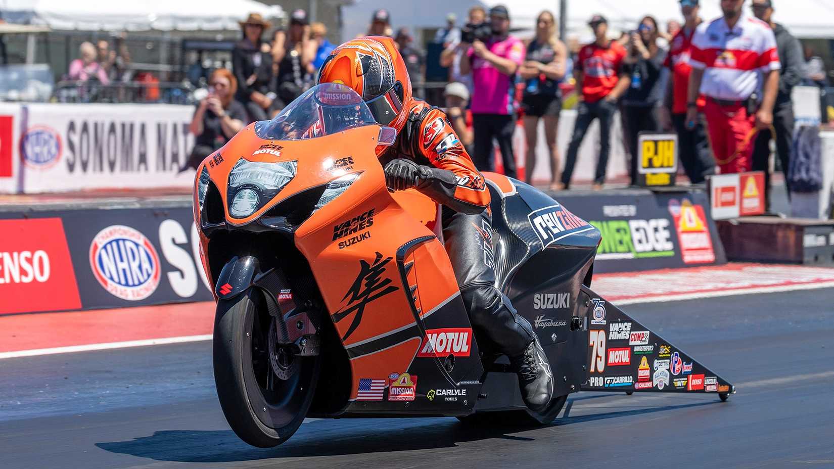 Action Shot Of 2026 Suzuki Hayabusa Factory Drag Race Bike During A Quarter-Mile Run