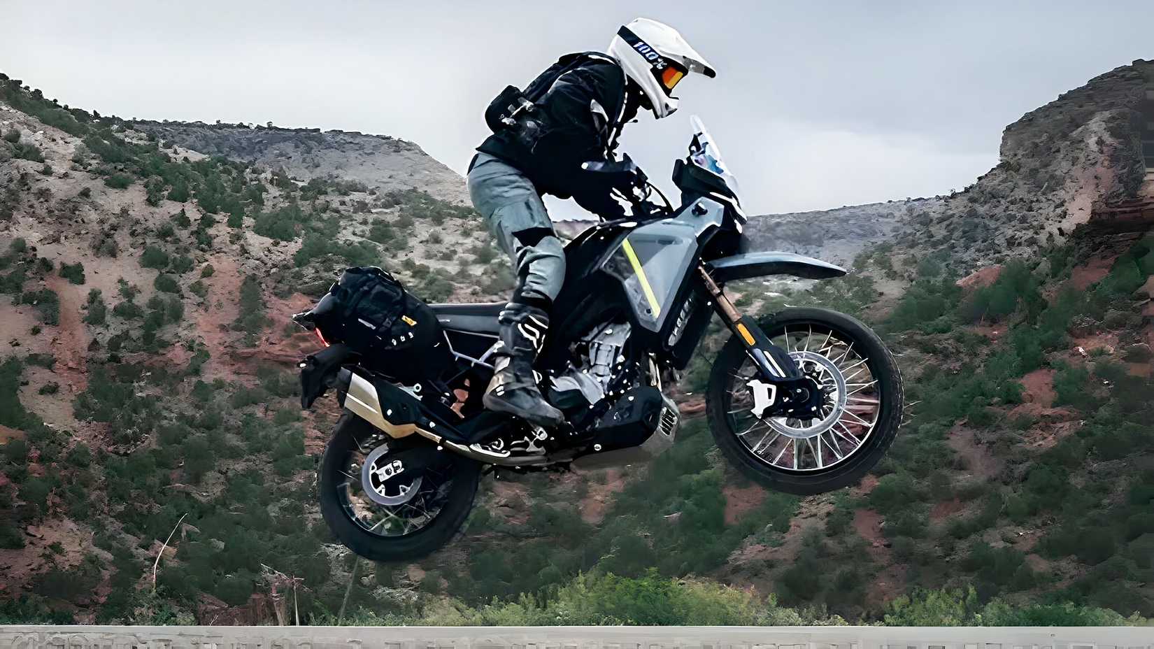 CFMoto Ibex 450 jump action shot