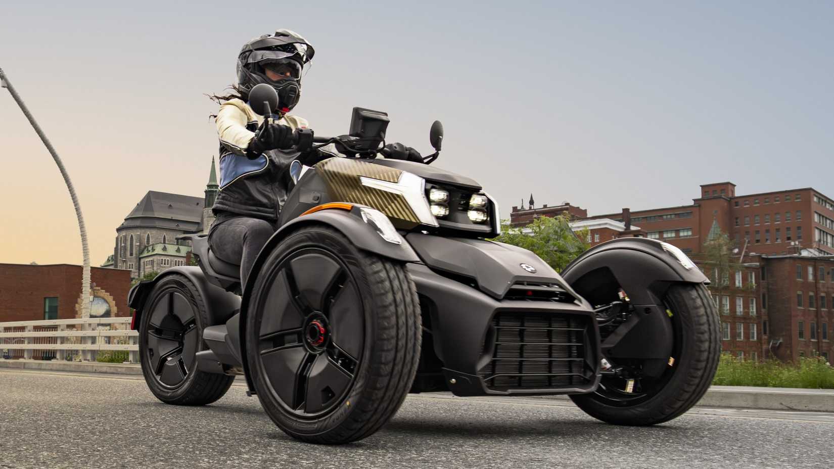 Can-Am Ryker Sport on the road front third quarter view