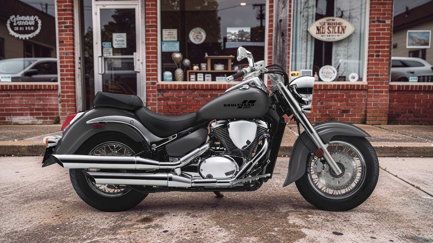 Gray 2025 Suzuki Boulevard C50 parked curbside, static profile shot