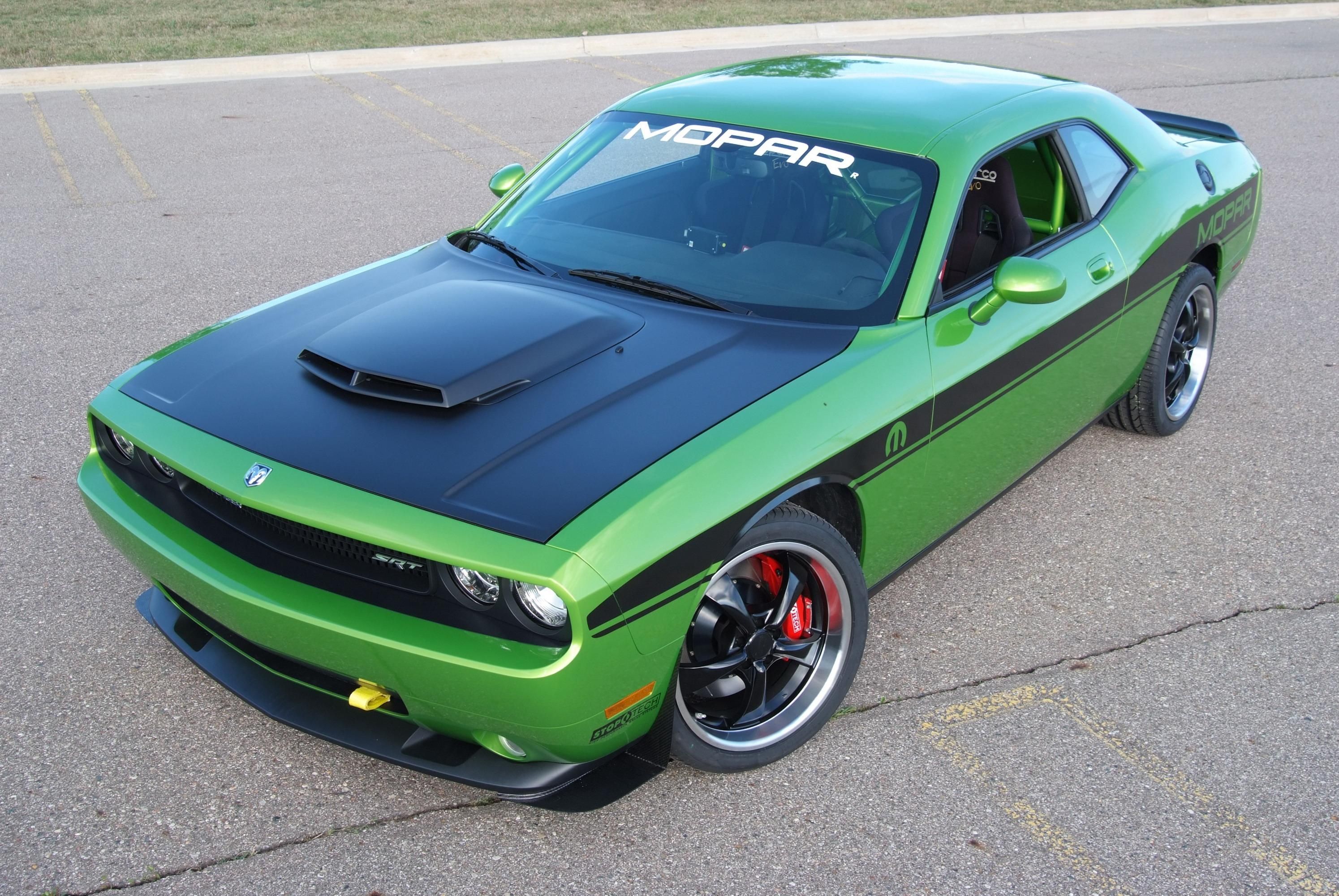 A green Dodge Challenger
