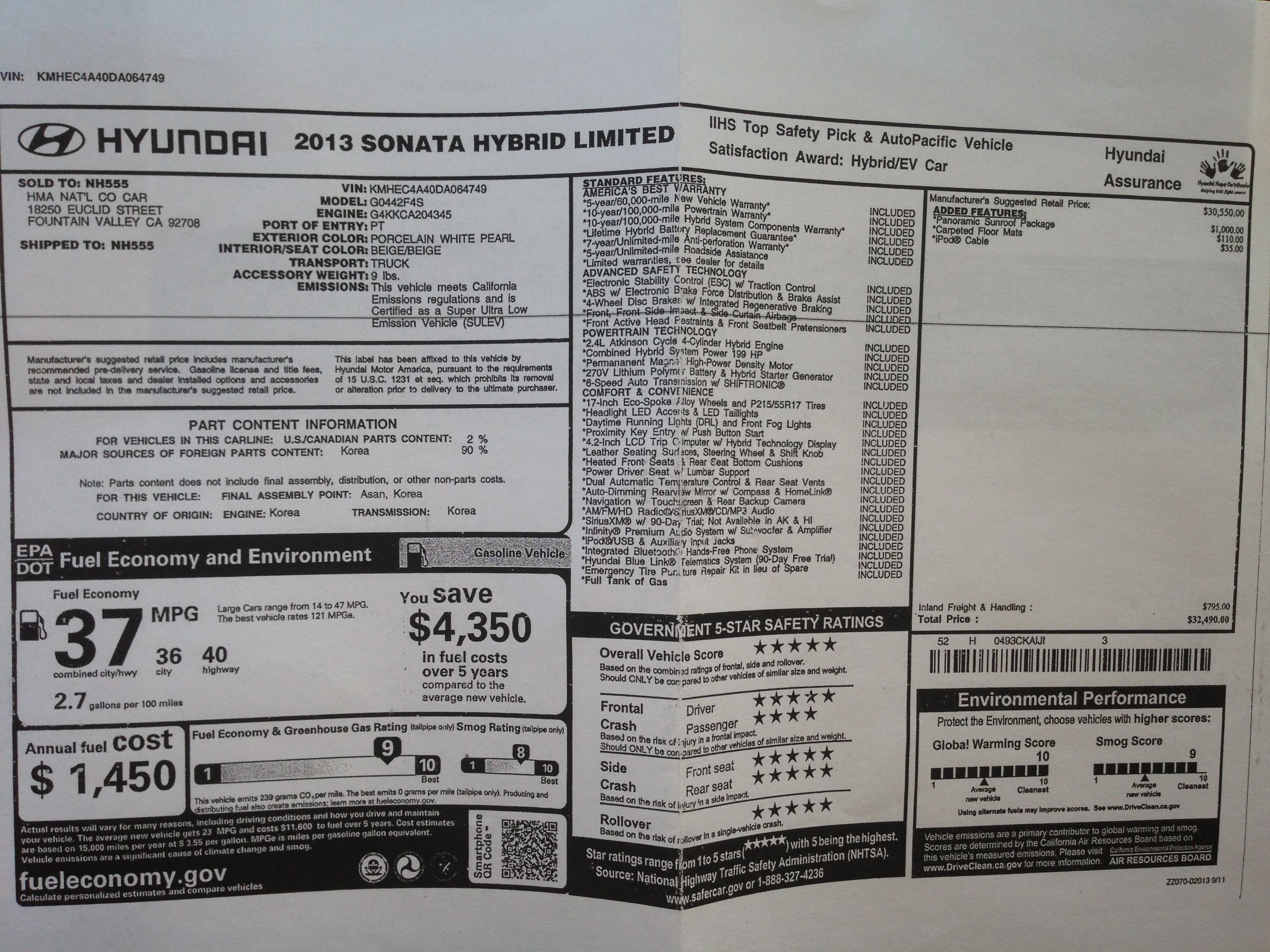 2013 Hyundai Sonata Hybrid Limited