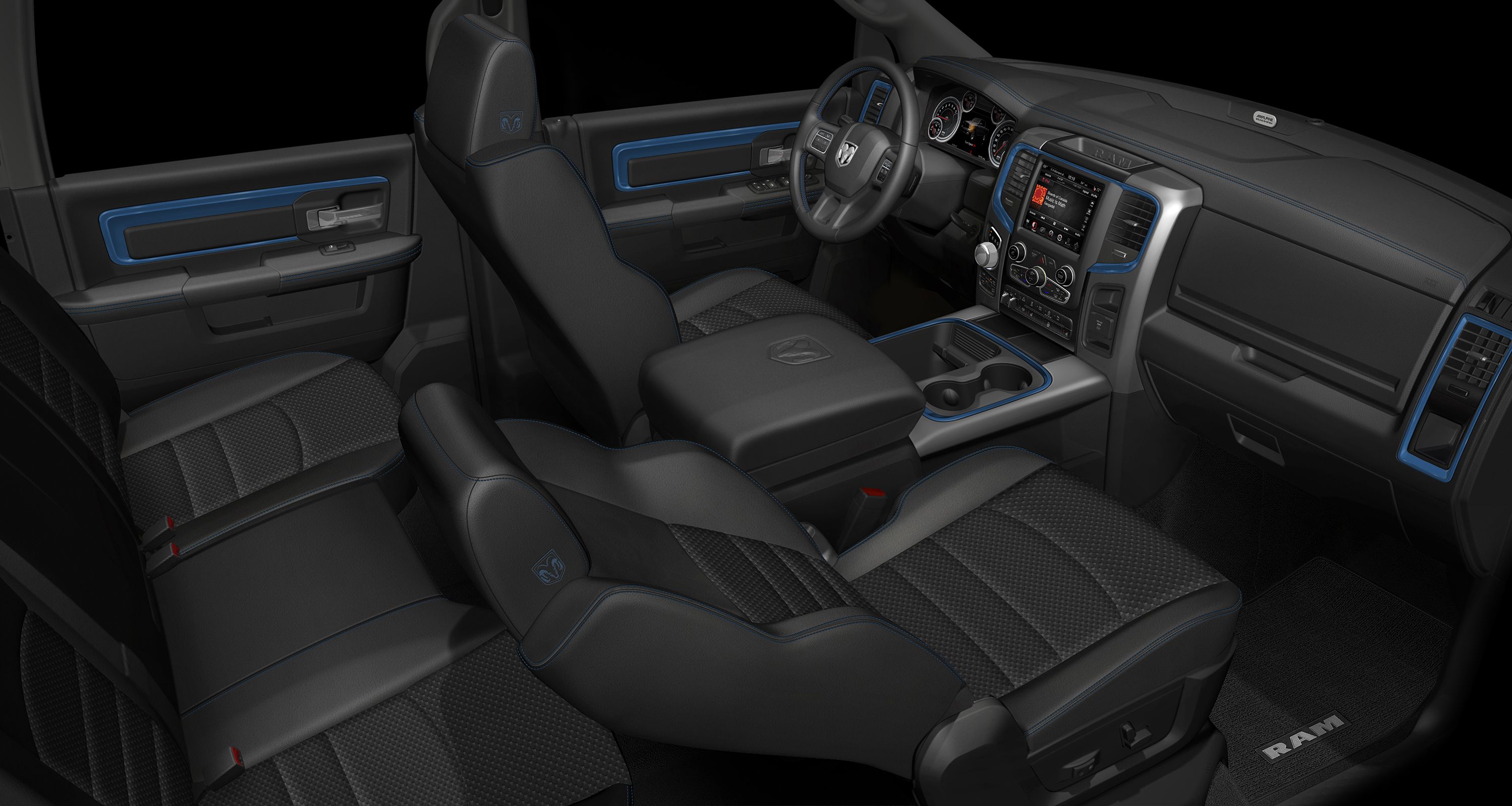 Black interior with Hydro Blue accenting