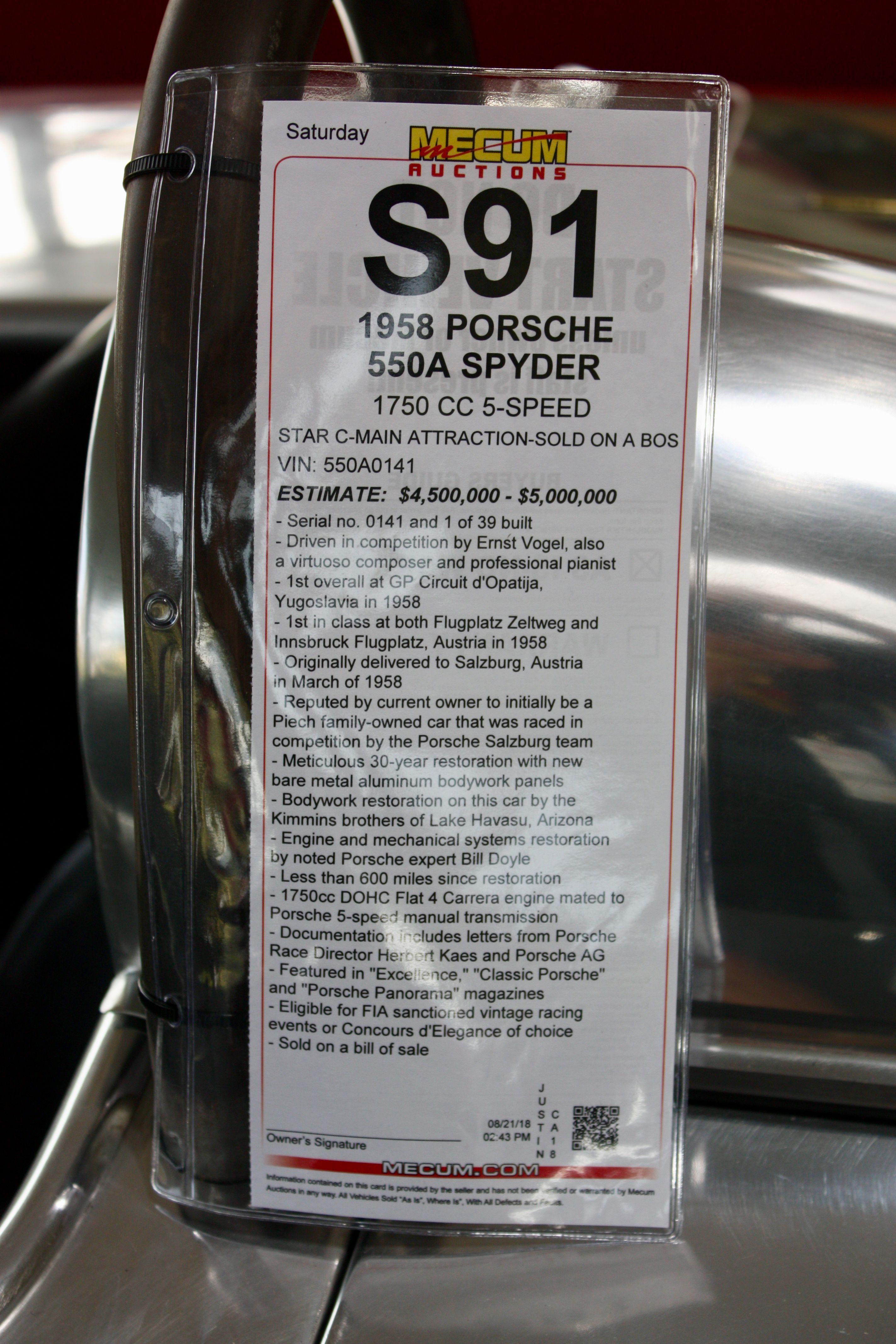 1958 Porsche 550a Spyder