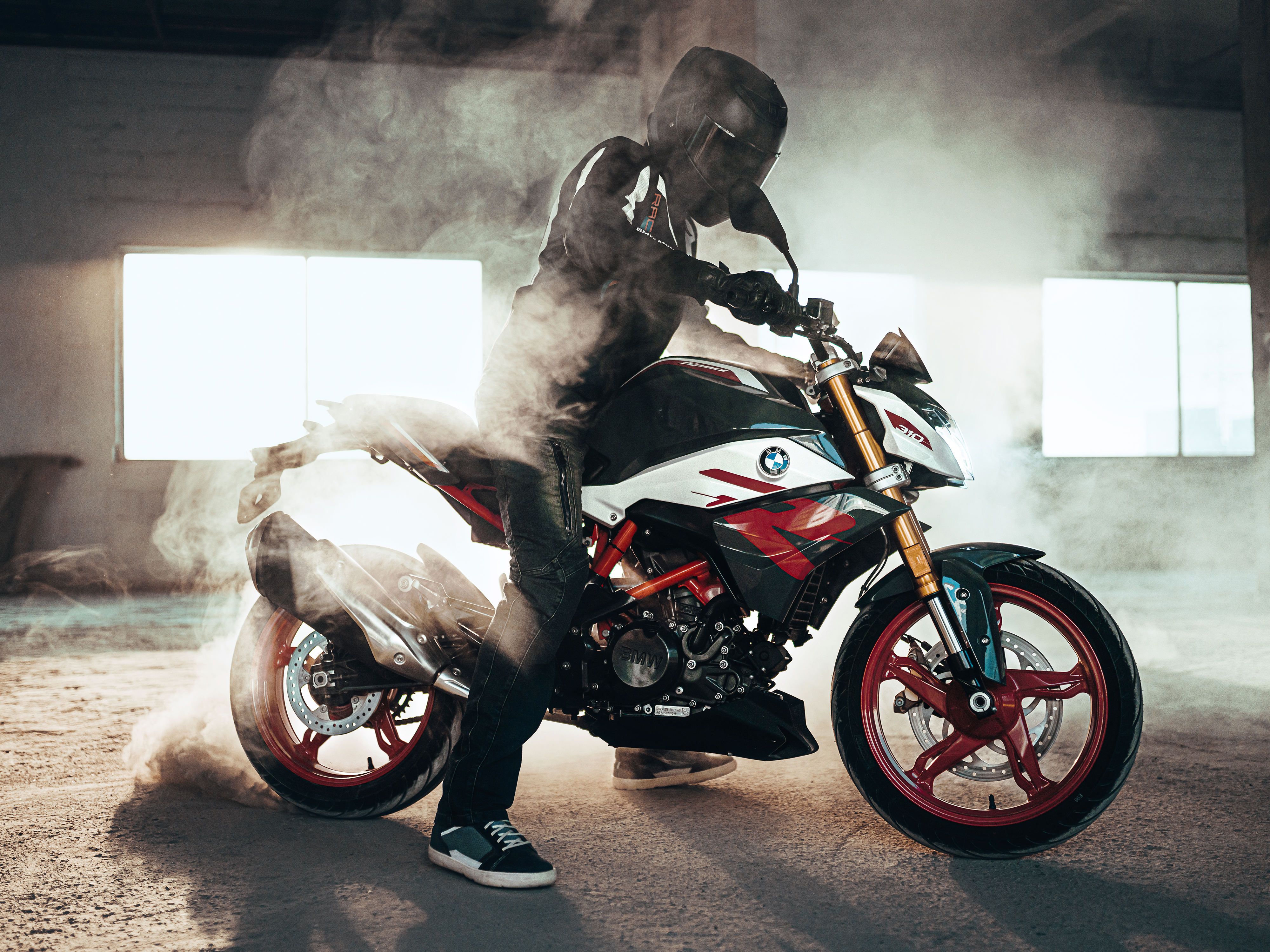 Red, white, and black BMW G310R