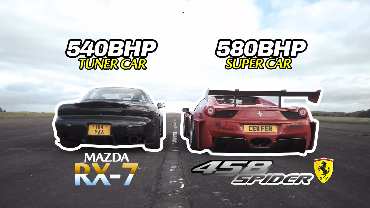 Modified Drag Battle: 540 Hp Mazda RX-7 Takes On a 580 Hp Ferrari