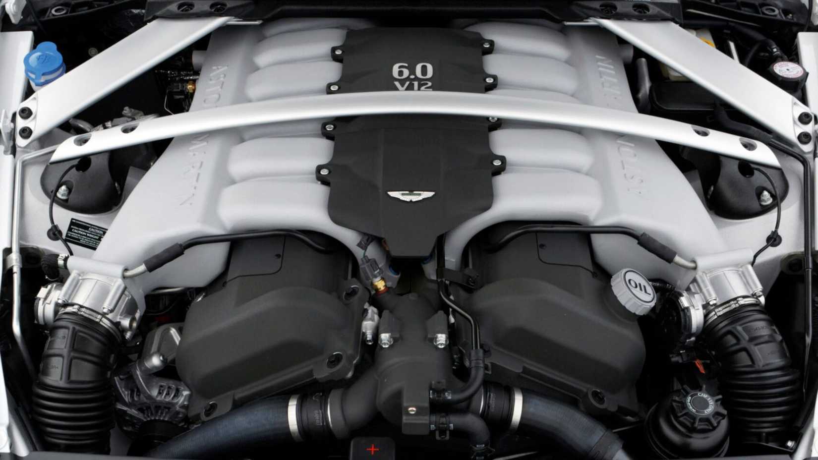A shot of a 2005-2012 Aston Martin DB9 Coupe engine