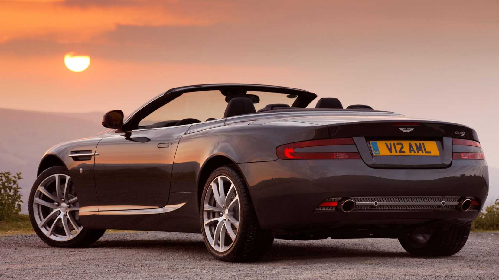 A rear three-quarter shot of a 2005-2012 Aston Martin DB9 Volante