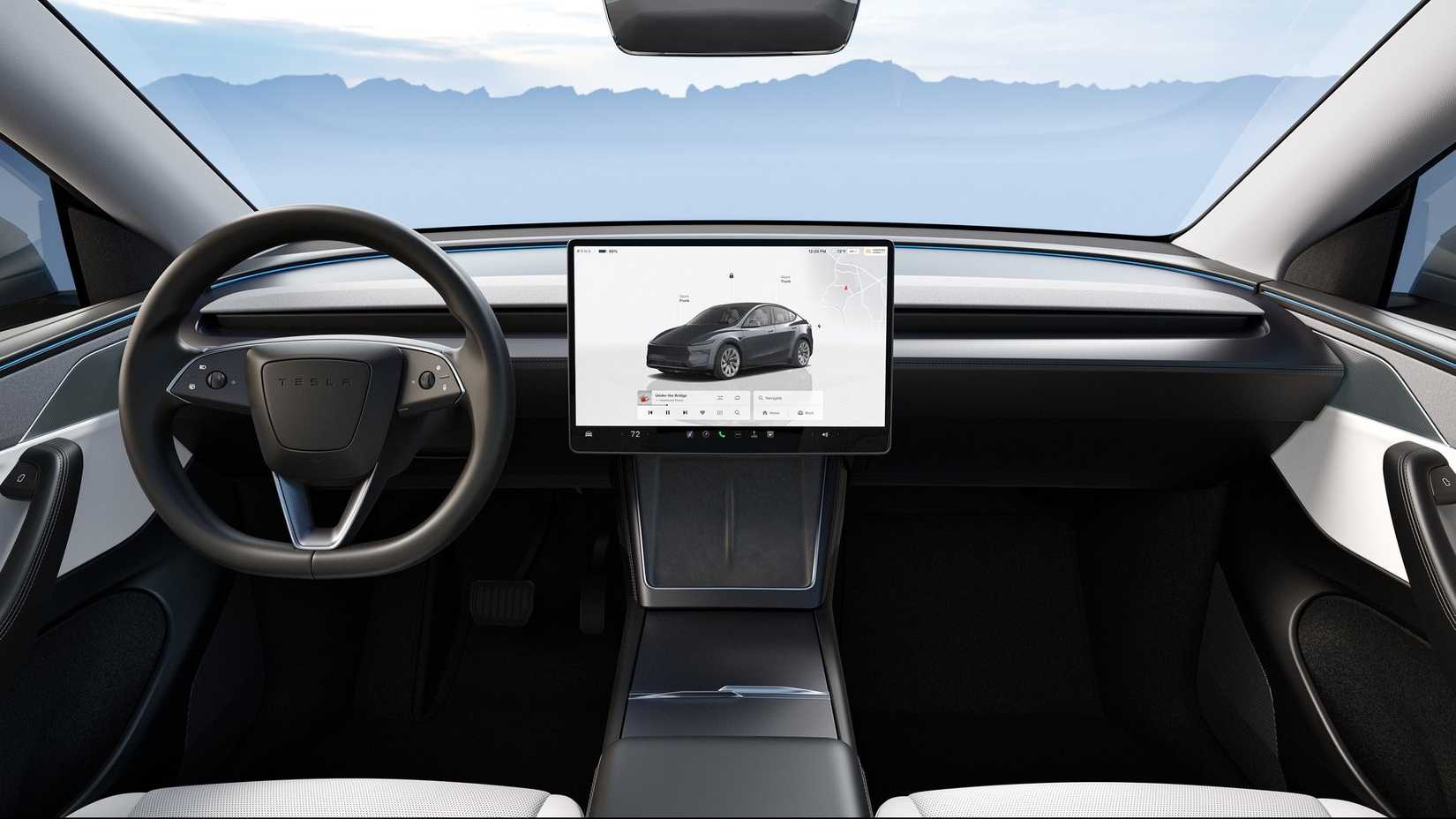 A look inside the front section of 2026 Tesla Model Y's cabin