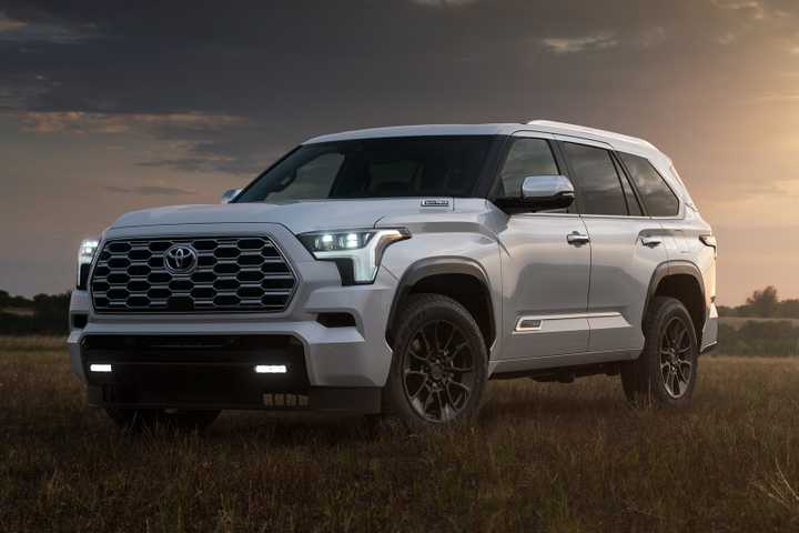 2025 Toyota Sequoia in silver parked off road