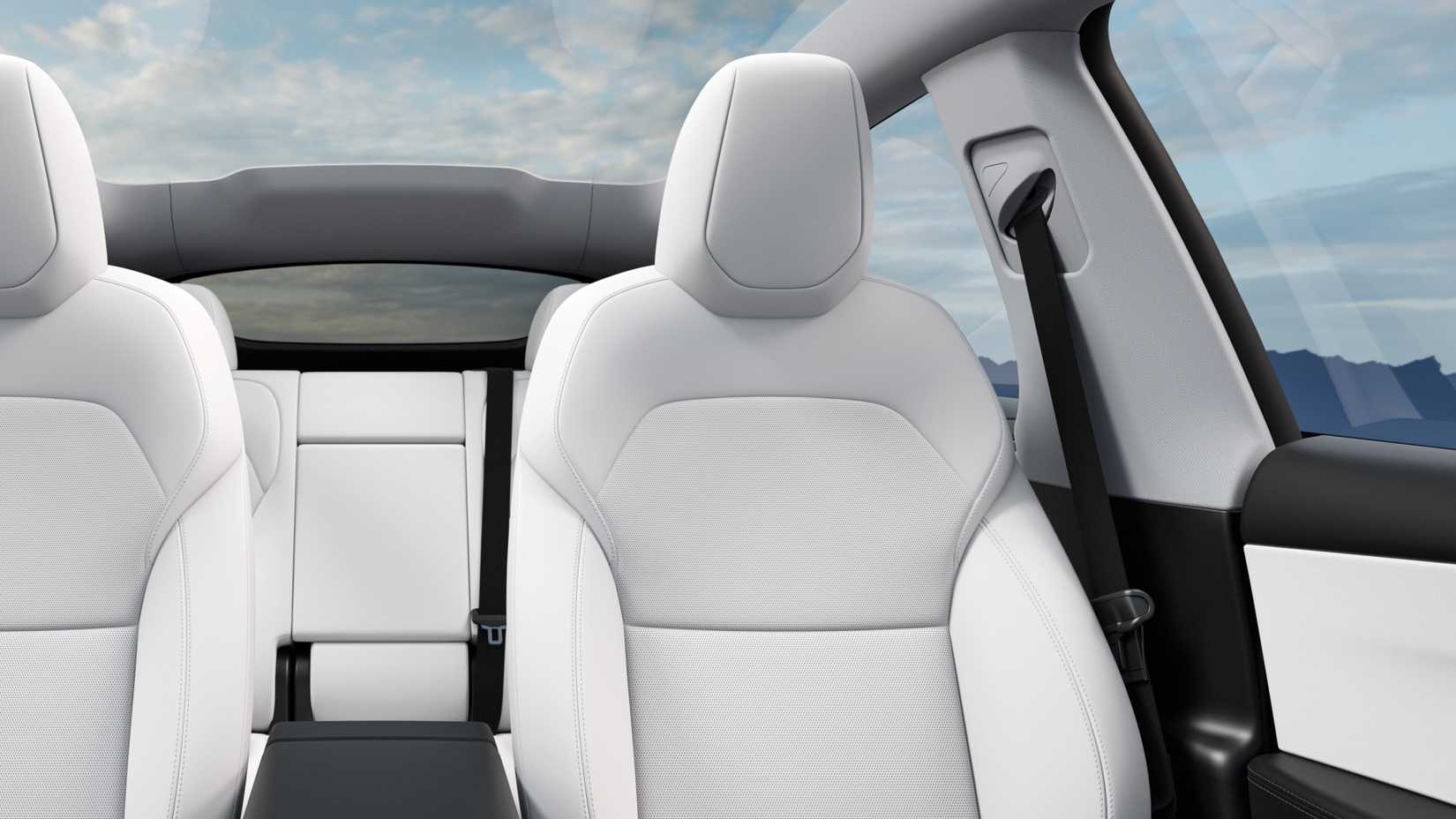 An interior shot of the 2026 Tesla Model Y showing seating layout