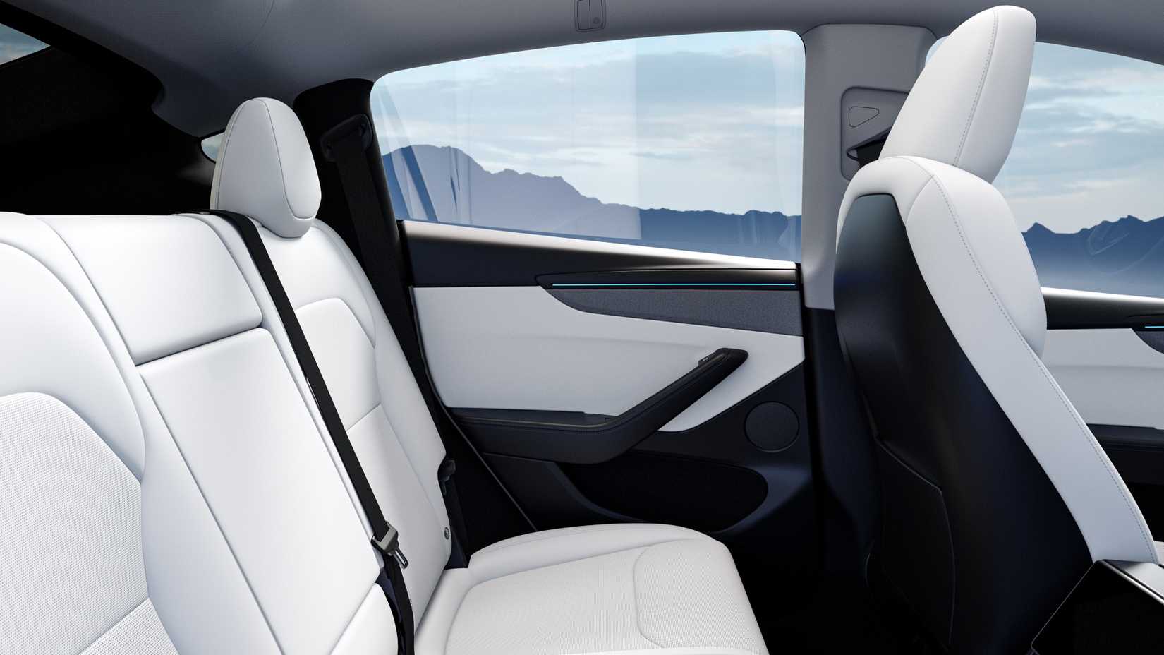 An interior shot of the 2026 Tesla Model Y's rear seats