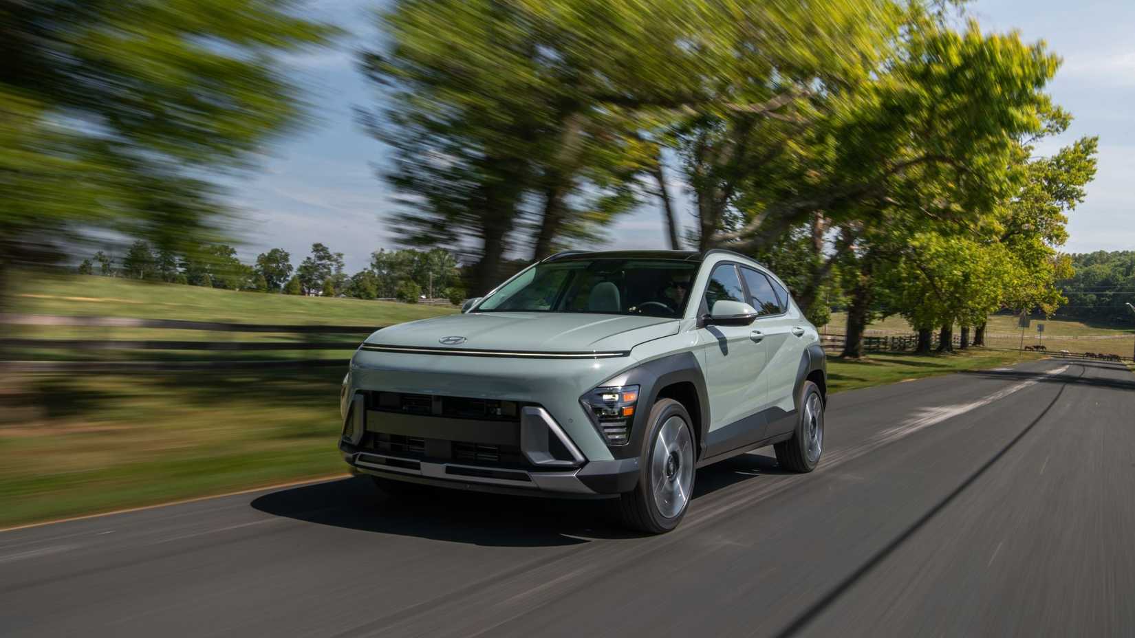 2025 Hyundai Kona front third quarter view on the road
