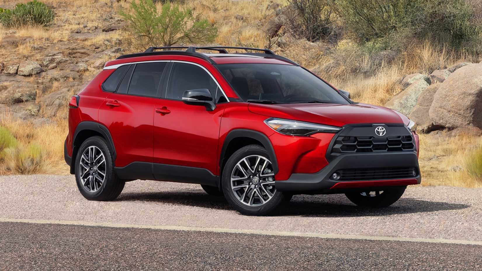 Toyota Corolla Cross in red front third quarter view