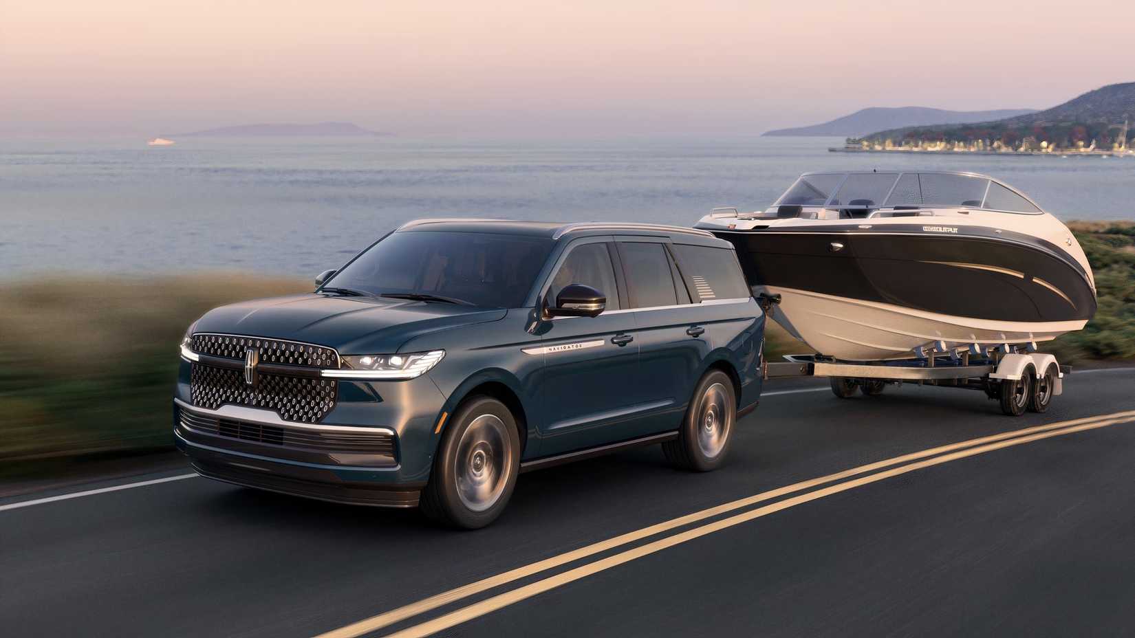 A 2025 Lincoln Navigator towing a boat