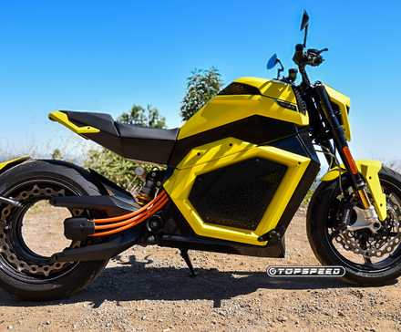 2024 Verge TS Pro em vista lateral amarela