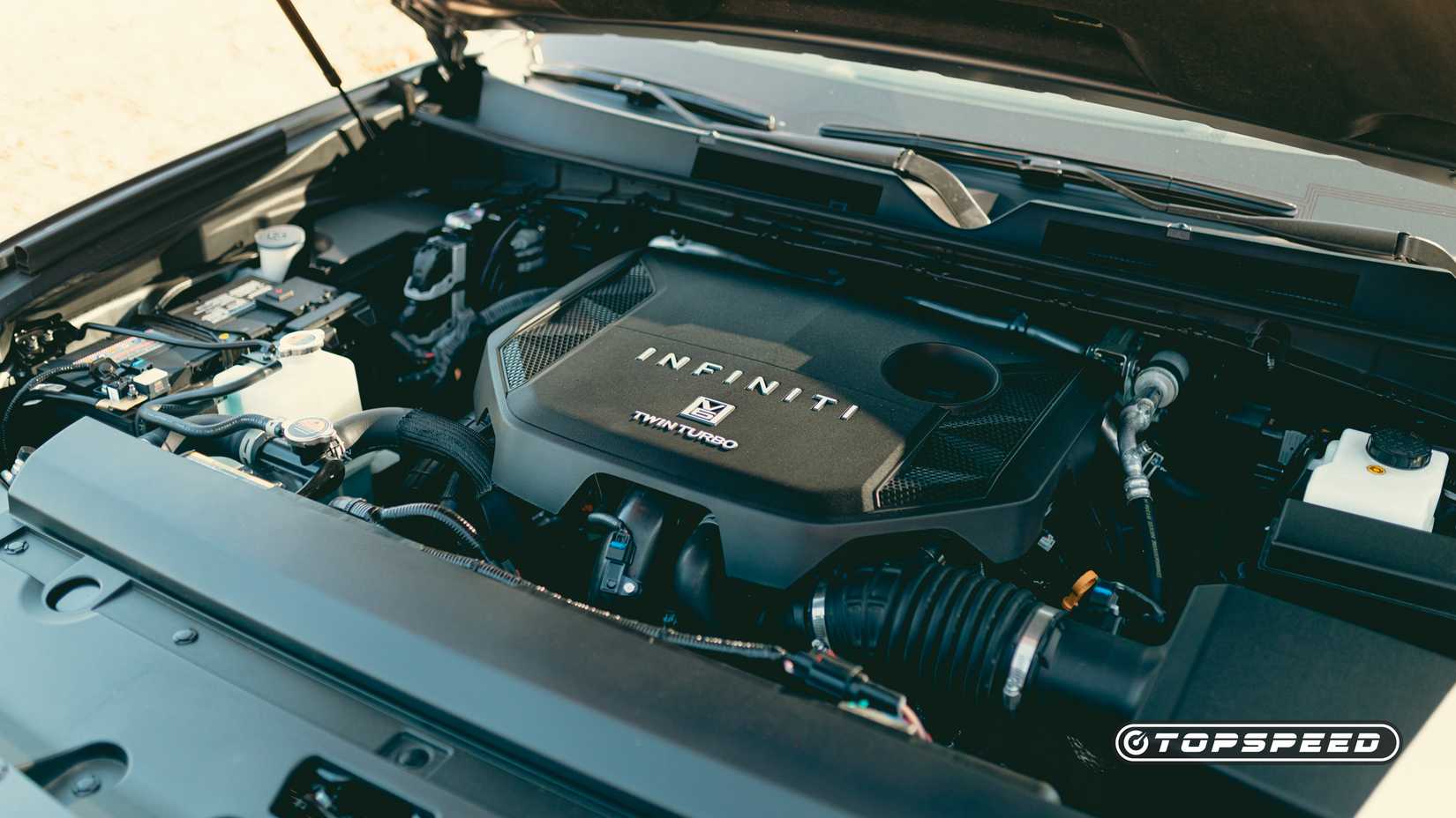 Close-up shot of the 2025 Infiniti QX80 engine