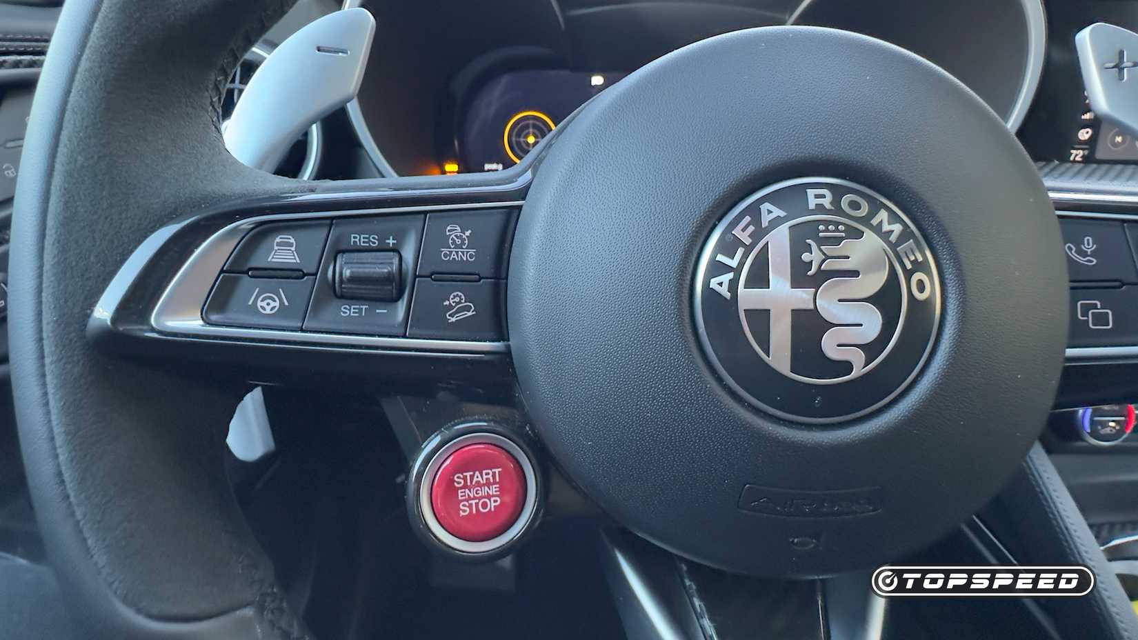 2024 Alfa Romeo Stelvio interior shot of the steering wheel