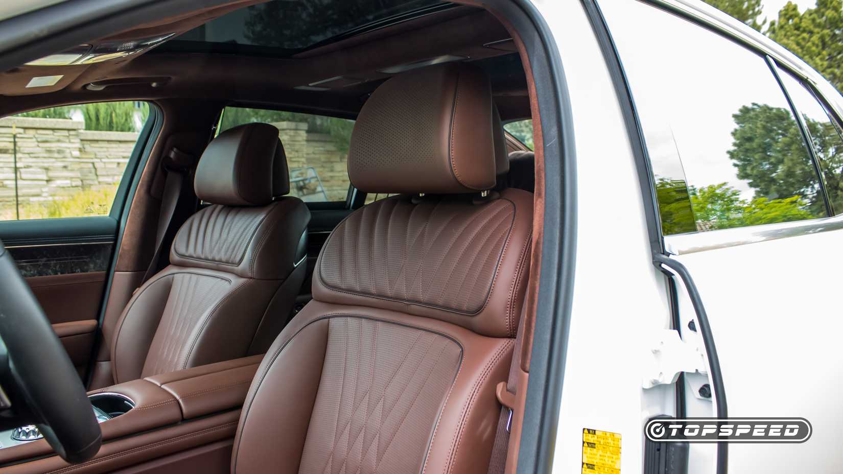 Interior shot of a 2025 Genesis G90 showing front seats
