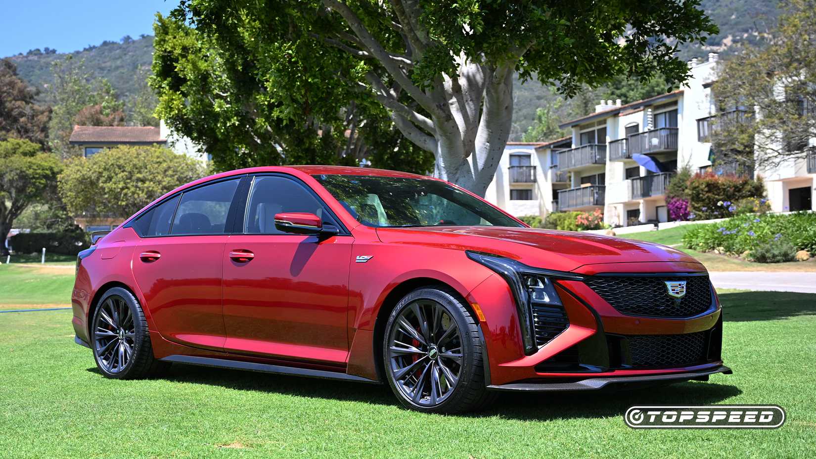 2025 red Cadillac CT5 V Blackwing front 3/4 