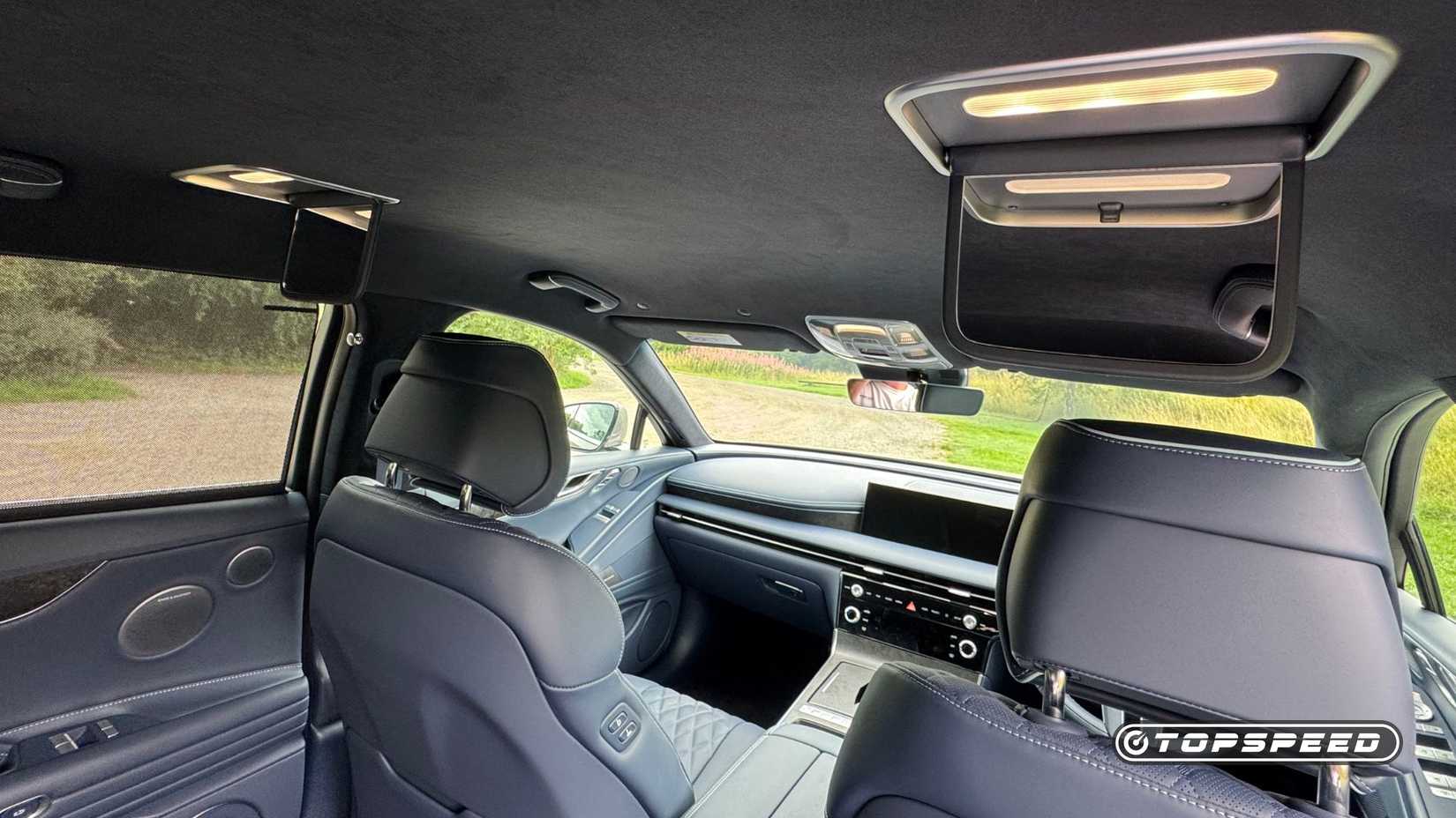 Close-up of the vanity mirrors in the 2026 Genesis Electrified G80.