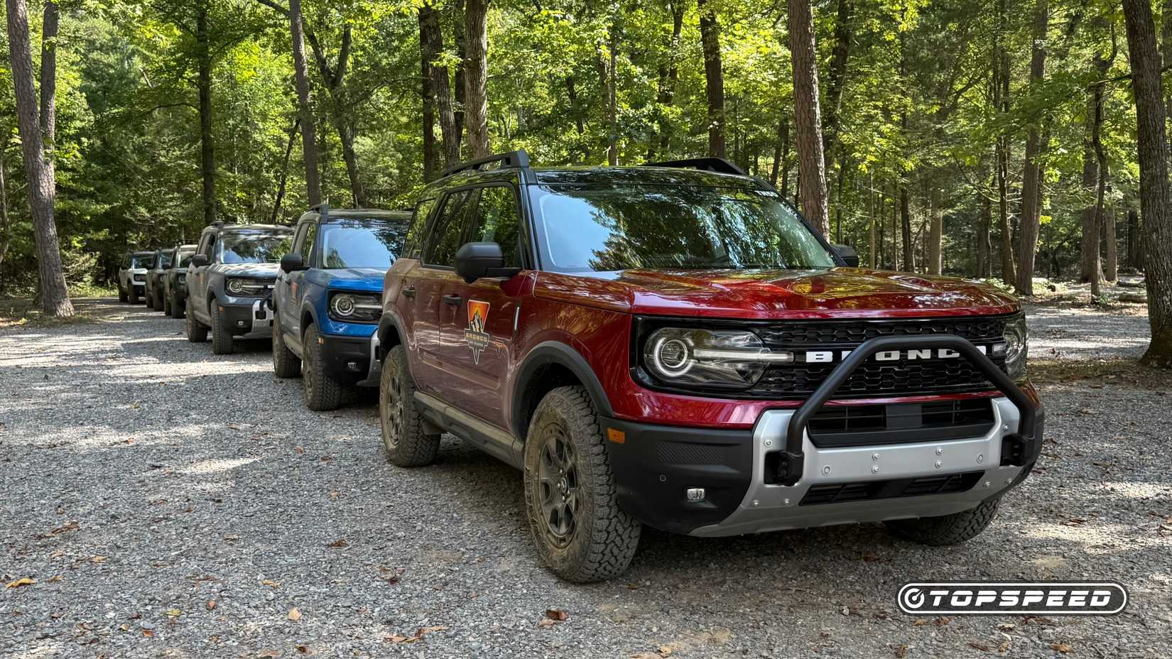 Line of 2025 Ford Bronco Sport Badlands with Sasquatch Package from front