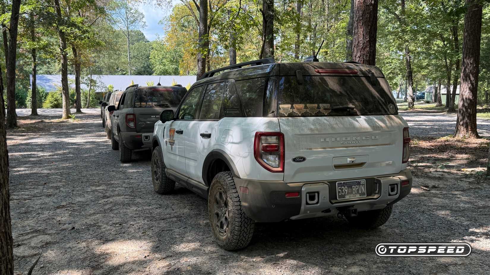Line of 2025 Ford Bronco Sport Badlands with Sasquatch Package from rear