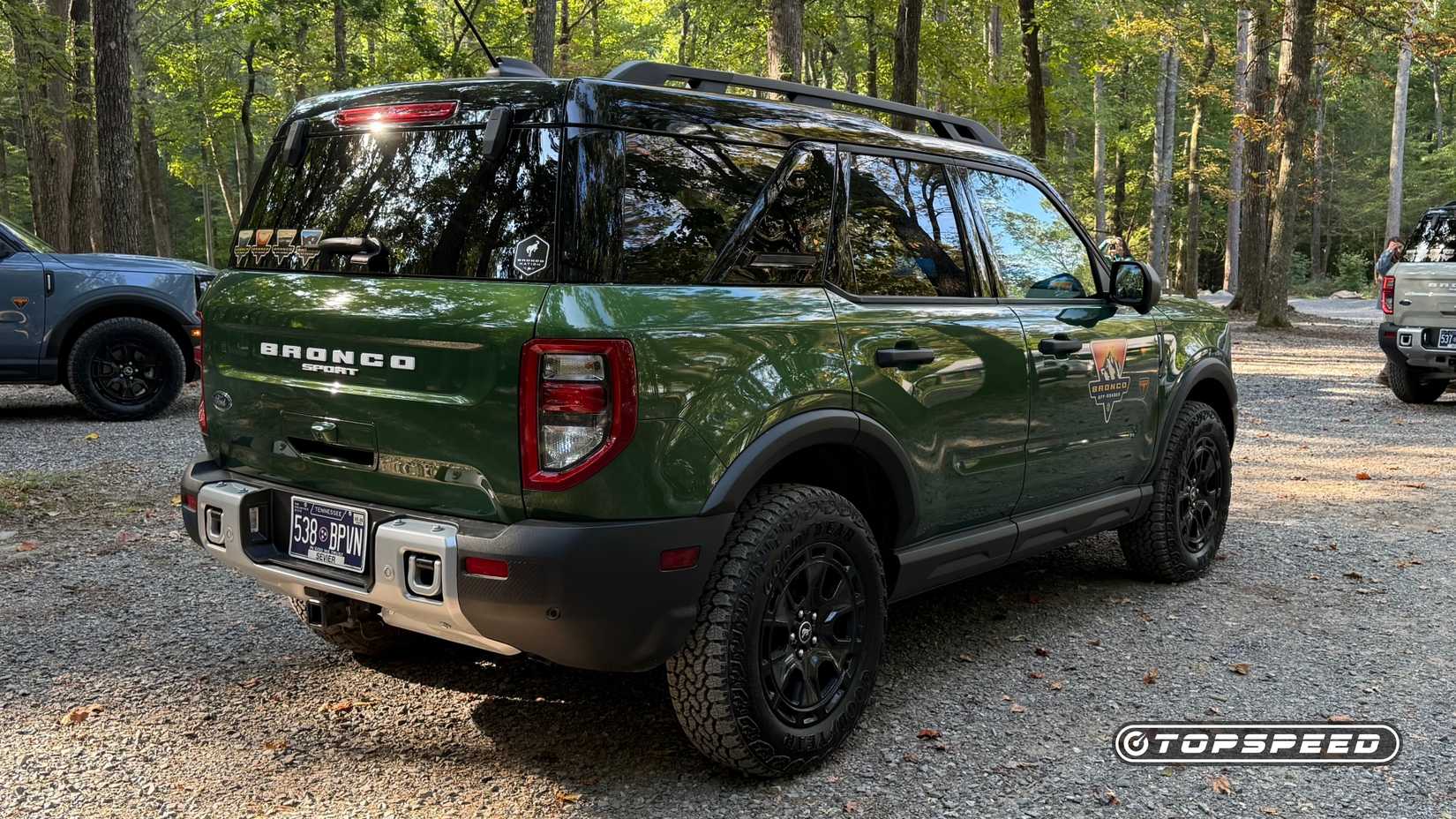 2025 Ford Bronco Sport Badlands with Sasquatch Package rear three-quarters in green