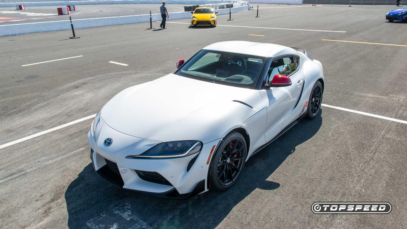 Front shot of a white 2026 Toyota GR Supra MkV Final Edition in parking lot