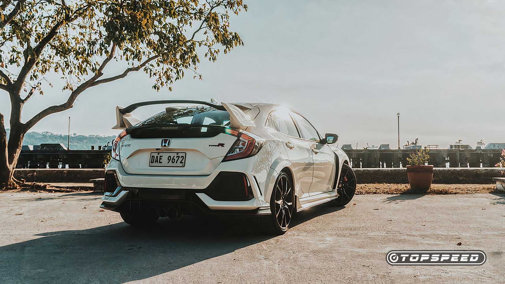 Rear 3/4 view of a 2020 Honda Civic Type R