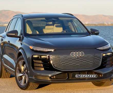 Vista frontal exterior do Audi Q6 e-tron quattro