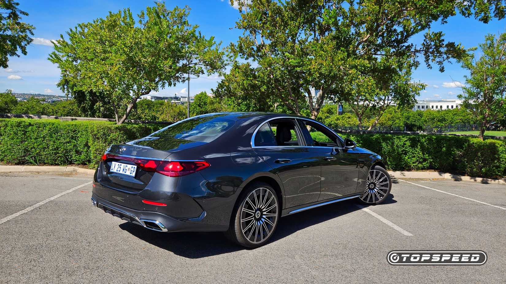 2025 Black Mercedes-Benz E-Class rear shot parked in lot