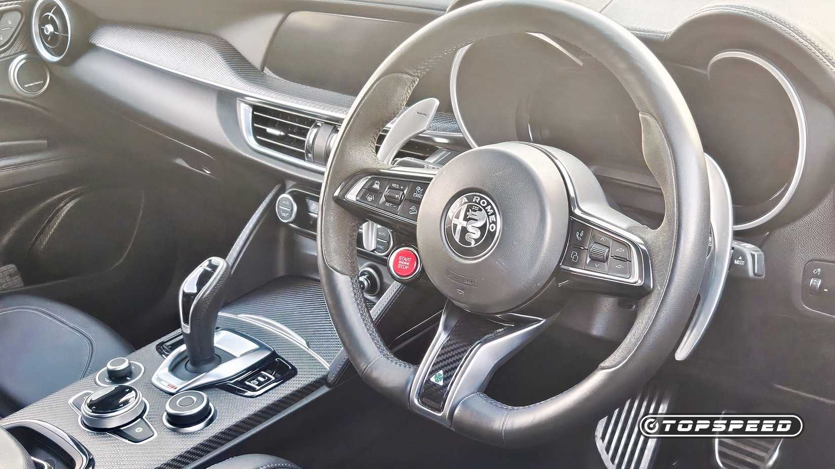 2026 Alfa Romeo Stelvio Quadrifoglio interior shot showing front cabin